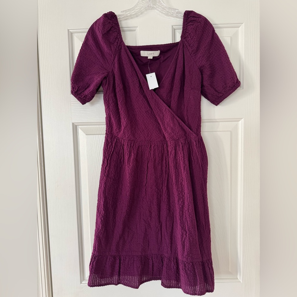 LOFT Purple Textured Wrap Dress Easter spring size 0 NEW